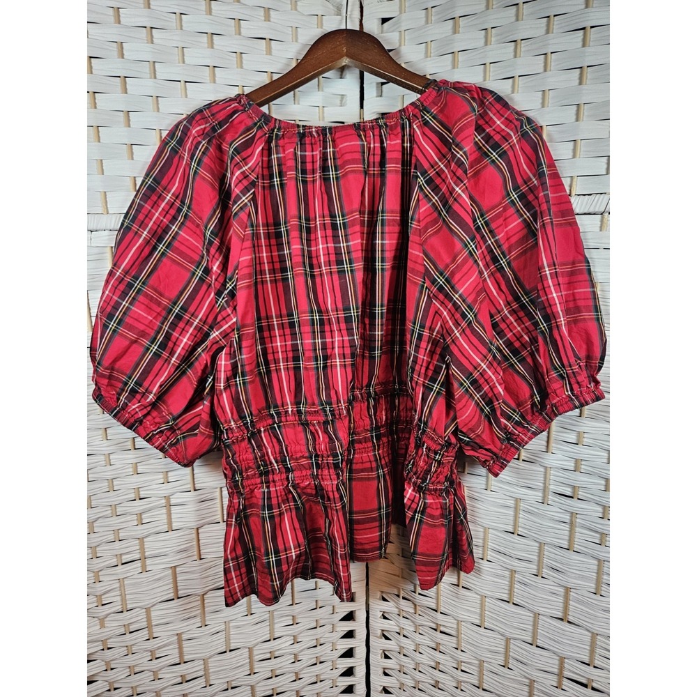 Old Navy Womens Red Plaid Top Sz 2xl Milkmaid Festive Holiday Christmas - Picture 7 of 14